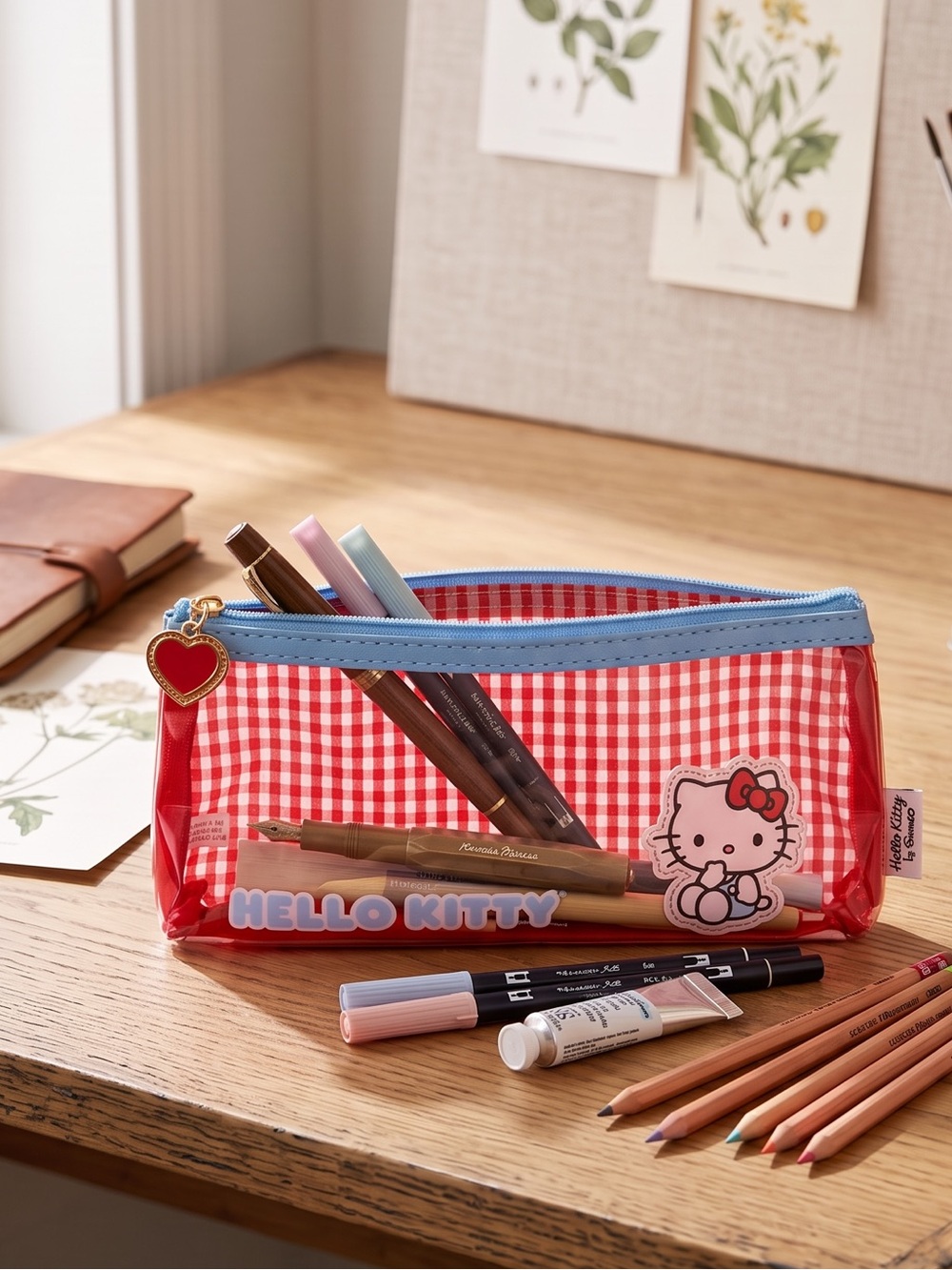 NWT Hello Kitty by Sanrio Gingham Pencil Pouch